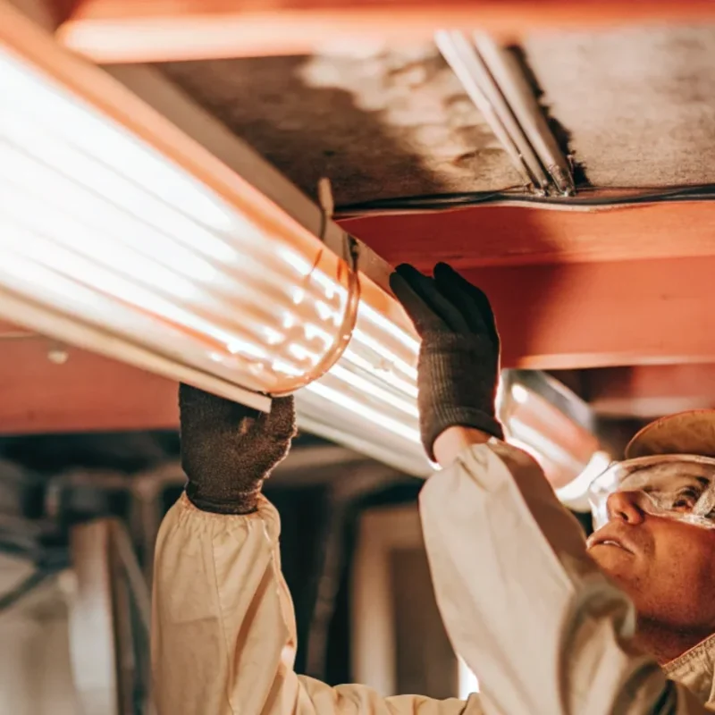 Adjusting UV light for fold inspection.
